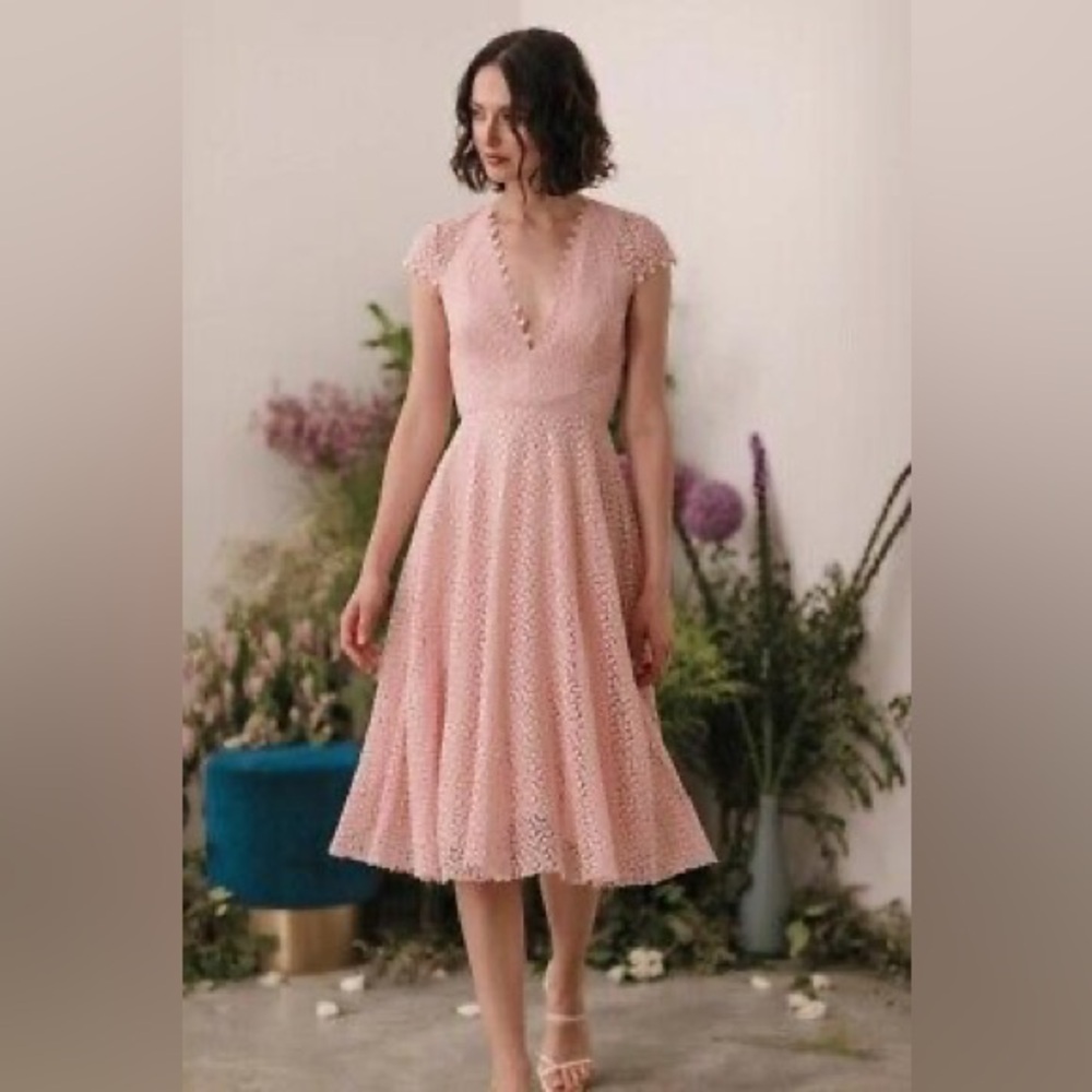 Sau Lee Emma Lace Backless Midi Dress (Pale Pink)